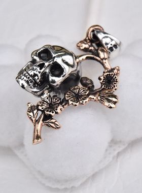 OV银铜混搭男女士朋克日系樱花骷髅头泰银吊坠925纯银小众款挂件