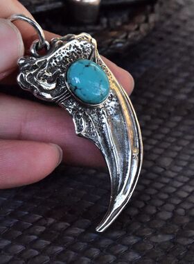 进口男士925纯银绿松石利爪吊坠