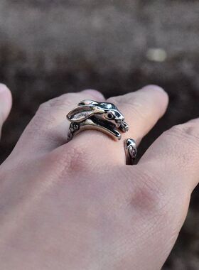 OV女士复古纯银纹身抱抱兔小兔子