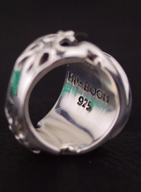 进口男士925纯银珍珠鱼皮骷髅戒