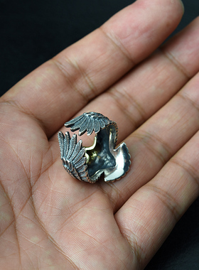 泰国立体雄鹰纯银情侣开口戒指