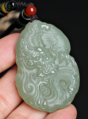 天然新疆和田玉龙吊坠青玉祥龙献瑞挂件男女款玉饰品玉佩项坠玉器