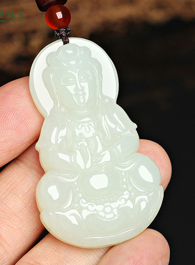 天然新疆和田玉男士挂件观音吊坠