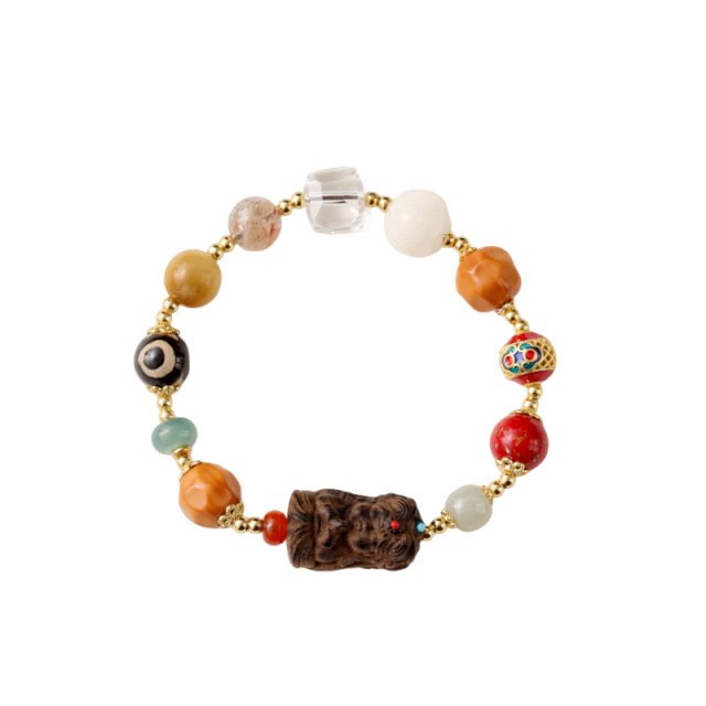 进口民族风多宝水晶复古手串藏式扎基拉姆黑柿木新中式国风手串女 - 图3