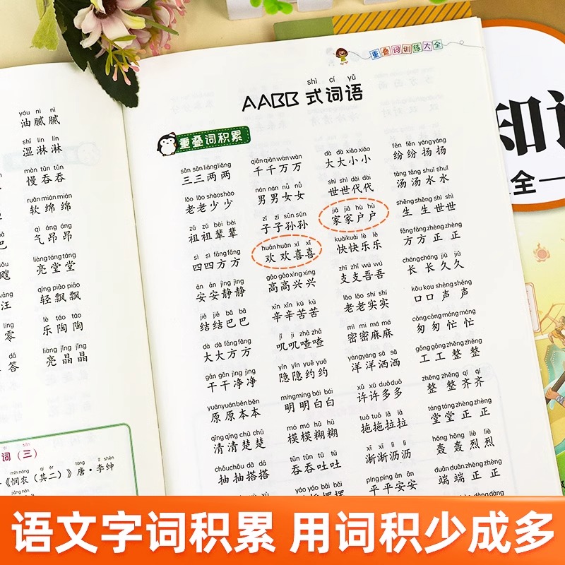 【斗半匠】词语积累大全训练小学1一6年级量词重叠词叠词成语知识手册人教版aabb abab式专项练习多音字词近义反义词看拼音写词语 - 图2