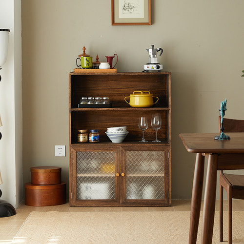 矮柜落地柜实木书柜置物架组合柜客厅收纳柜储物柜简易书架格子柜 - 图3