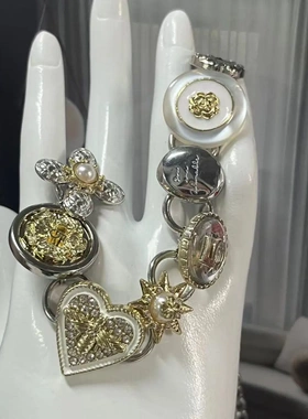 原创金银纽扣项链朋克甜美复古