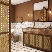 Sanskrit-style caramel color Lococo medieval toilet flower brick tiles Nanyang retro bathroom toilet wall tiles