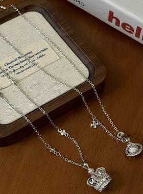 超闪微镶锆石皇冠土星吊坠项链女小众高级感精致时尚轻奢锁骨链