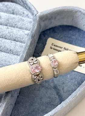 甜美少女粉色锆石微镶镂空戒指小众设计高级感时尚轻奢气质食指戒