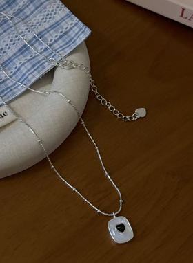 日韩小巧简约爱心方牌吊坠项链女小众设计高级感精致ins风锁骨链