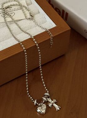 暗金色爱心十字架项链手链女小众秋冬时尚轻奢高级百搭锁骨链手饰