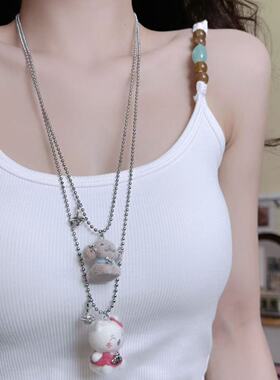 甜美可爱植绒猫咪狗狗土星球吊坠项链女小众设计高颜值毛衣锁骨链