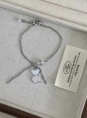 春夏爆款水晶碎石果冻小熊吊坠项链女小众清新甜美可爱百搭锁骨链