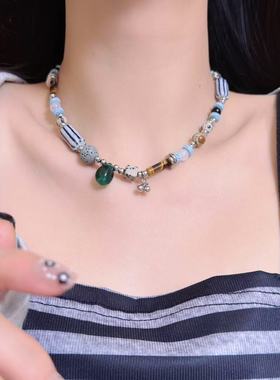 新中式天然石多元素项链串珠项链女小众时尚潮流高级设计感锁骨链