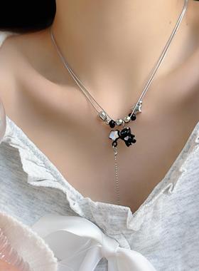 黑色小熊星星流苏吊坠叠戴项链女小众设计感甜酷风y2k辣妹锁骨链