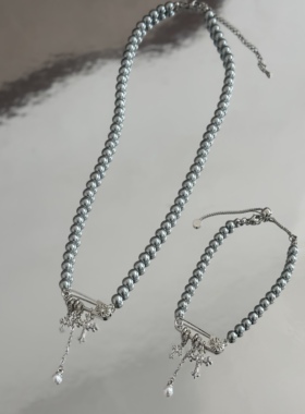 精致锆石鸢尾花十字架别针流苏珍珠手链项链甜酷少女锁骨链手饰