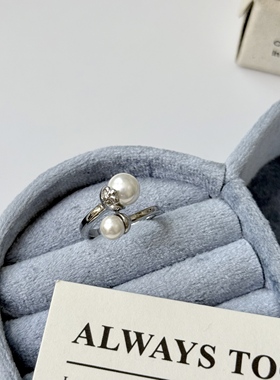 法式气质复古大小珍珠开口轻奢戒指女小众设计高级感可调节指环