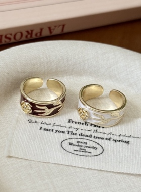 超仙甜美滴釉玫瑰花戒指女小众精致温柔优雅气质百搭可调节食指戒