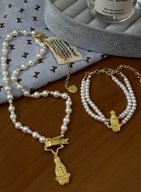 甜美可爱睡眠星星宝宝珍珠手链项链女小众时尚童趣百搭手饰锁骨链