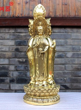 宇卓铜器纯铜四面佛四面观音菩萨法轮净瓶送子莲花观世音佛像摆件