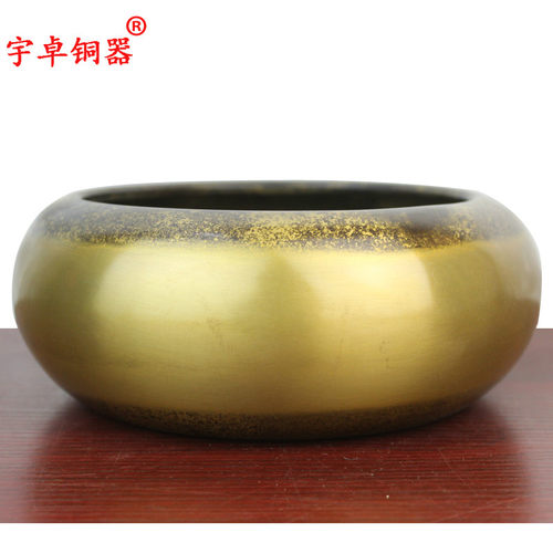 宇卓铜器铜莲花钵 纯铜钵黄铜钵圆底平口香炉工艺品桌面摆件钵炉 - 图3