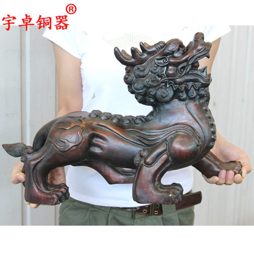 宇卓铜器纯铜貔貅黄铜貔貅皮丘铜双角貔貅一对工艺品摆件 - 图0