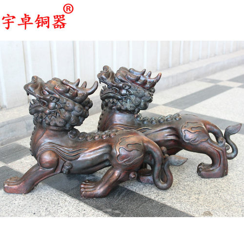 宇卓铜器纯铜貔貅黄铜貔貅皮丘铜双角貔貅一对工艺品摆件 - 图3