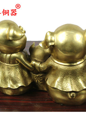 宇卓铜器一家猪财福三只猪工艺品摆件 纯铜猪黄铜猪