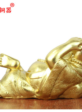 黄铜卧佛鎏金摆件工艺品