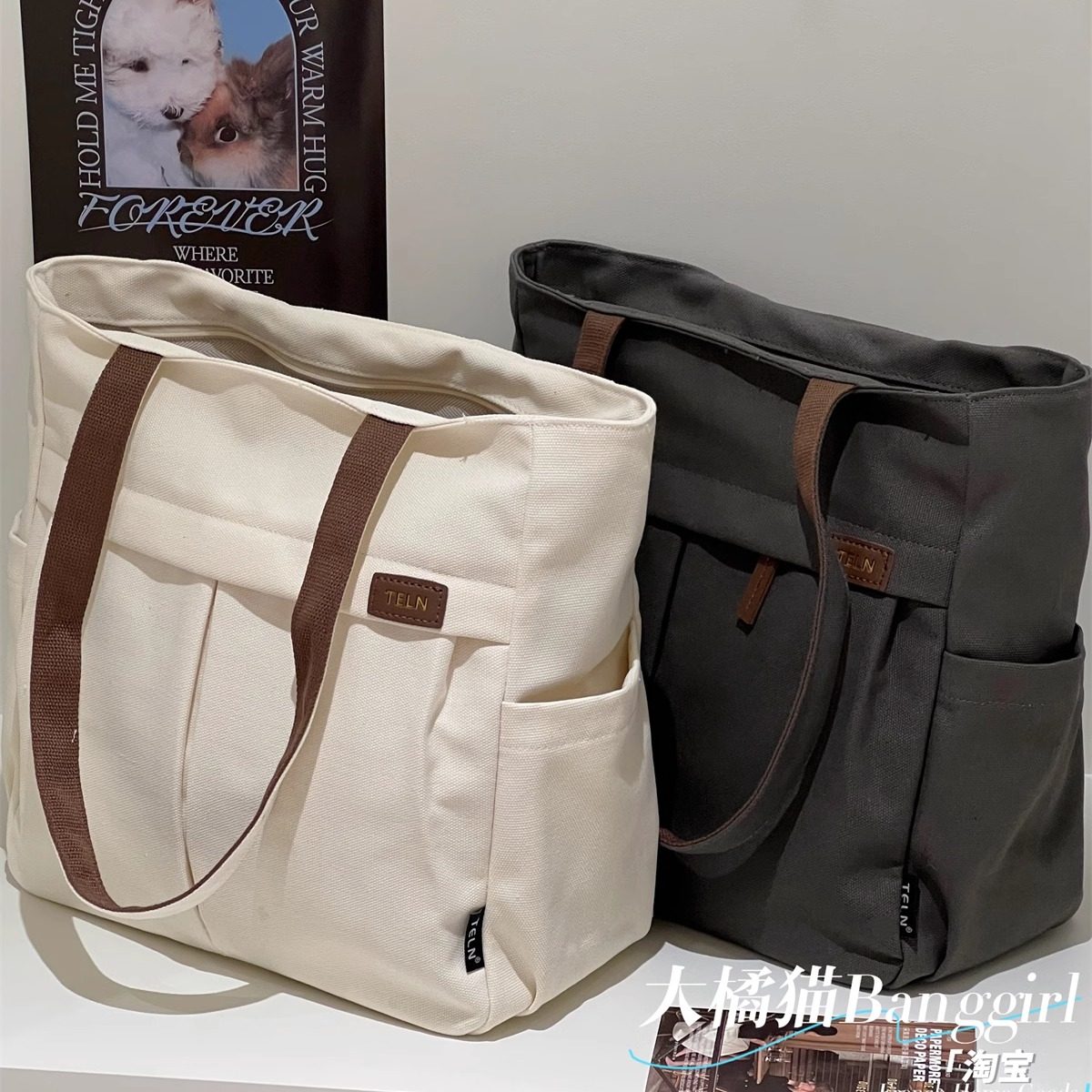 大橘猫托特包女2026新款帆布通勤大容量单肩包手提包大学生上课包,淘宝优惠券,粉丝福利购,淘宝优惠卷