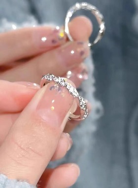 925镀银缠绕爱河碎指女小众级轻奢ins风爆闪素戒麻花开口饰品