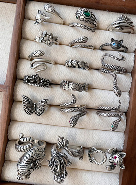 岚芷 泰银饰品不掉色个性小众猫咪动物轻奢开口食指戒925纯银戒指