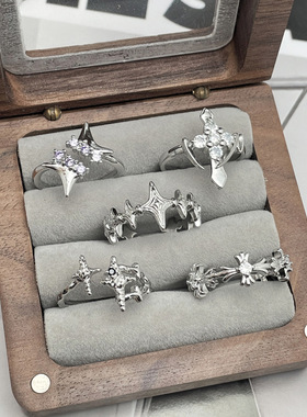 戒指女简约时尚不规则十字架个性百搭指环ins潮酷冷淡风小众配饰