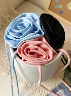 高端缎面颈花韩国博主同款立体花朵颈链choker脖子玫瑰花项链配饰