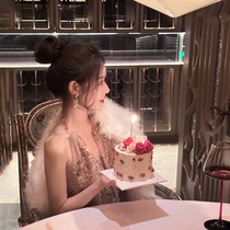 Small sub sequin hanging neck with dress female autumn and winter light extravagant high-end small crowdsourced super-looking temperament Birthday Gown