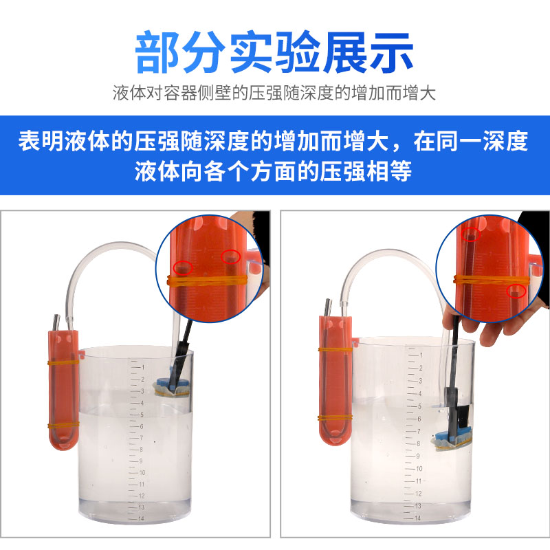 液体压强与深度关系实验器 21009 演示液体对容器底部和侧壁有压强关系物理实验仪器 初高中物理教学实验仪器 - 图1