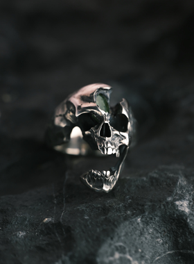 纯银戒指骷髅暗黑手工男款高级感2025新款爆款宝石镶嵌女小众设计