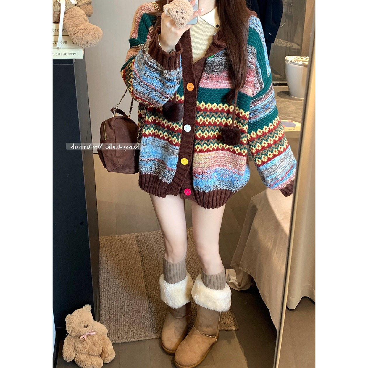 大码胖mm复古氛围感撞色条纹连帽针织开衫上衣女秋冬显瘦毛衣外套,淘宝优惠券,粉丝福利购,淘宝优惠卷