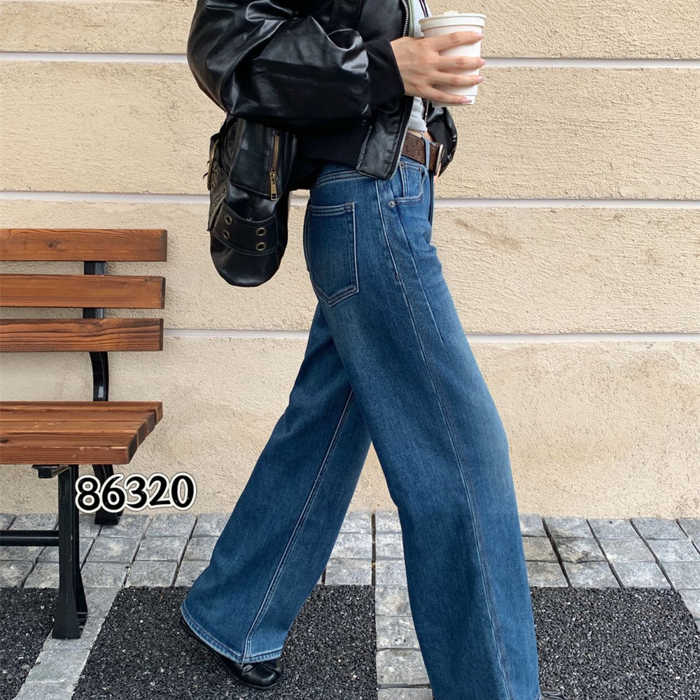 十米菲86320新品2025冬款简洁时尚宽松拖地窄版植绒牛仔阔腿裤,淘宝优惠券,粉丝福利购,淘宝优惠卷