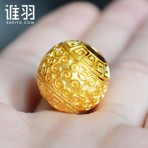谁羽珠宝 3D硬金足金999黄金雕花转运珠 纯金祥云珠散珠圆回纹珠 - 图1