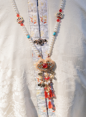 古风中式明制马面配饰背云璎珞红色流苏新年长款汉服项链平安新念