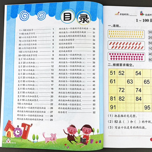 100以内加减法口算练习题卡 幼儿园数学练习册 3-6岁幼小衔接数学启蒙教材 一百以内加减法 儿童学前班50以内天天练横式竖式计算题 - 图1