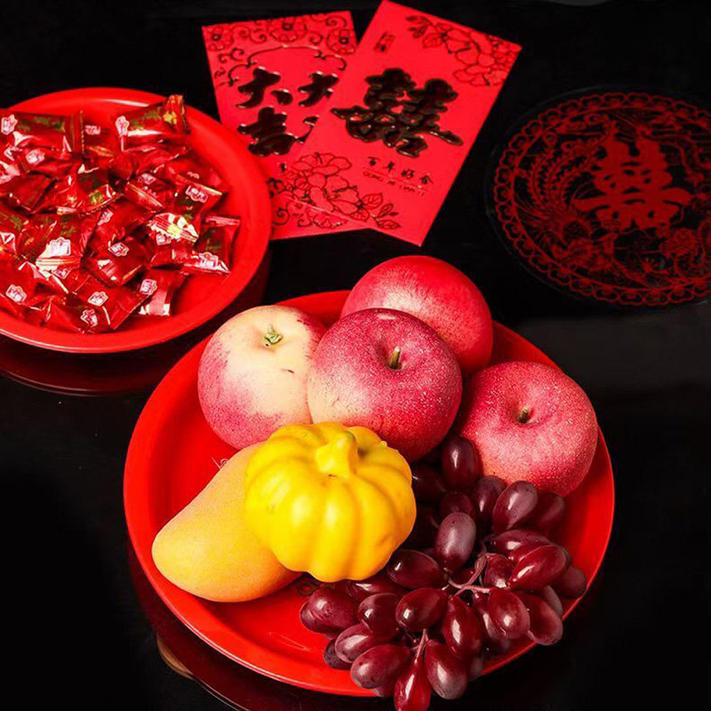 18块包邮中式供佛喜庆恭喜发财红色加厚塑料糖果盘敬茶盘果盘,淘宝优惠券,粉丝福利购,淘宝优惠卷