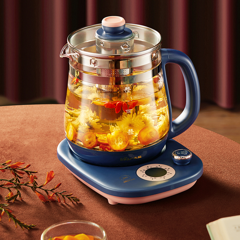 小熊悠品专卖店小熊养生壶家用多功能煮茶器办公室mini小型1.5升煮花茶壶玻璃壶1
