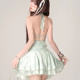 Mint Mambo Green Halter Dress ແມ່ຍິງ Summer Sleeveless Sleeveless Backless Puff Skirt Slimming Short Skirt