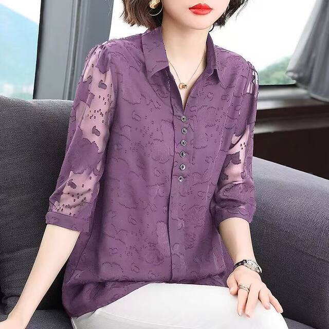 ເສື້ອເຊີດແຂນສັ້ນ chiffon ແມ່ຍິງແບບໃຫມ່ໃນລະດູຮ້ອນ