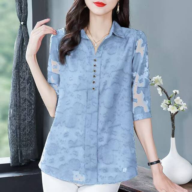 ເສື້ອເຊີດແຂນສັ້ນ chiffon ແມ່ຍິງແບບໃຫມ່ໃນລະດູຮ້ອນ