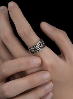 镂空十字花戒指男时尚潮酷个性设计复古可调节指环女高级百搭首饰