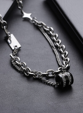 项链男潮镶钻转运吊坠高级感百搭个性复古设计配饰女夏季简约饰品